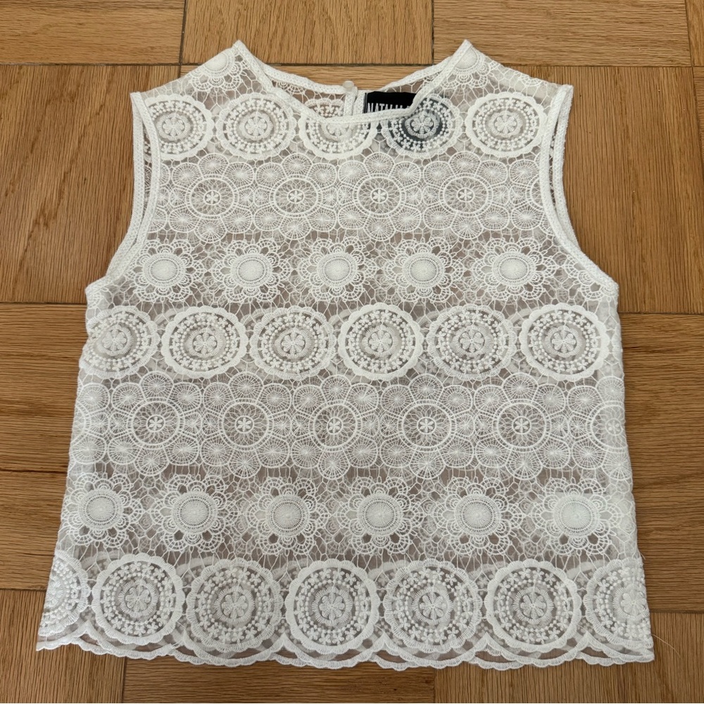 Natalie Romano Lace Semi-sheer Sleeveless Top